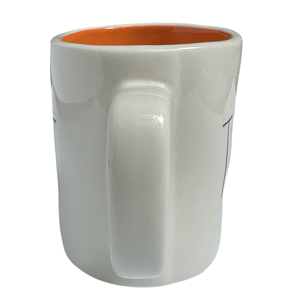 Rae Dunn Halloween Mug TRICK TREAT Double Side White Orange Interior New 2017 OG - Picture 10 of 16